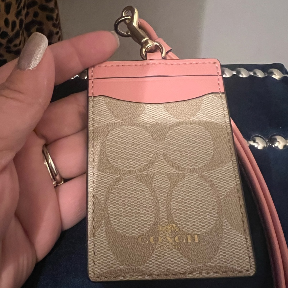 Coach ID lanyard in soft pink and beige
